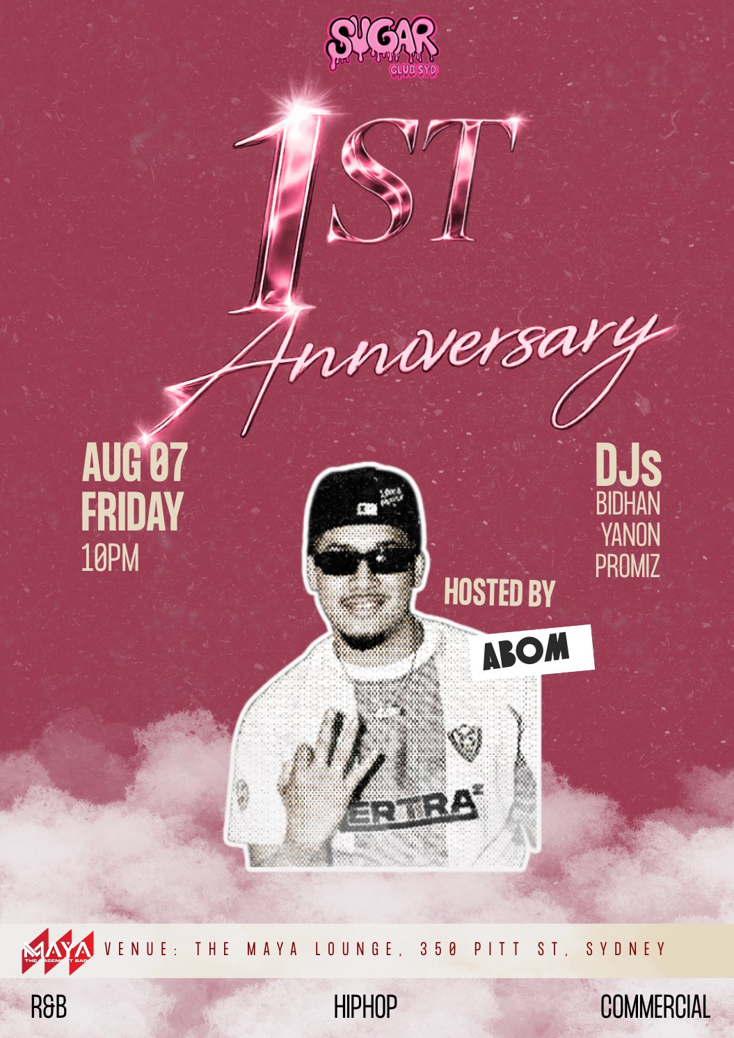 Sugar's 1st Year Anniversary poster — Friday 7 August 2026